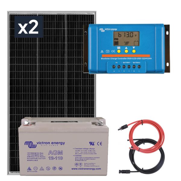Panel słoneczny 2x180W i akumulator żelowy 110Ah z regulatorem LCD