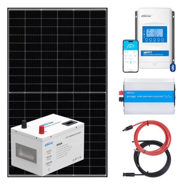 ELEKTROWNIA SŁONECZNA 435WP Z AKUMULATOREM - ZASILANIE 230V MOC 1000W + MPPT