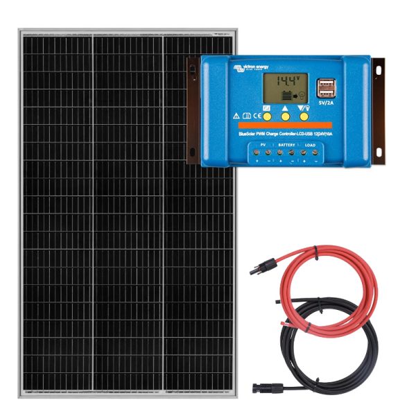 Zestaw do kampera panel sztywny 150W, regulator ładowania 10A