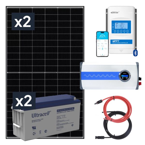 Elektrownia słoneczna 870W z akumulatorem - zasilanie 230V moc 1500W + MPPT