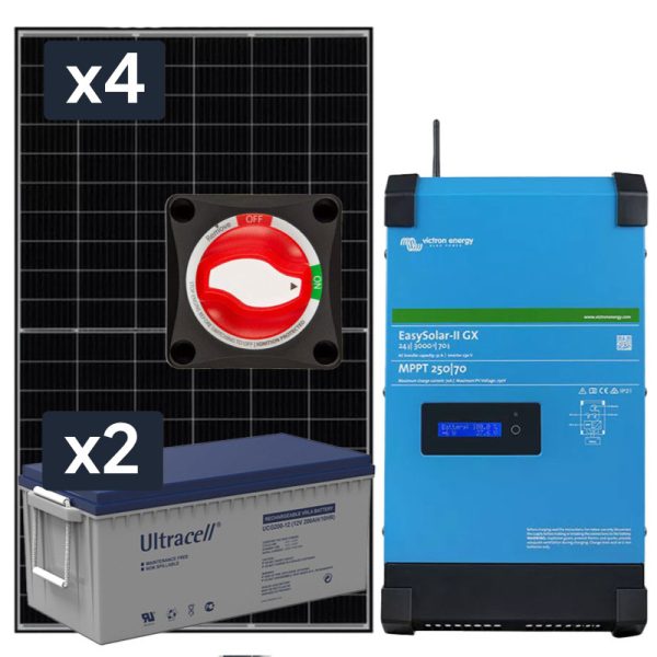 Elektrownia słoneczna 1740Wp Hybrydowa z akumulatorem 400AH i przetwornicą 2500W