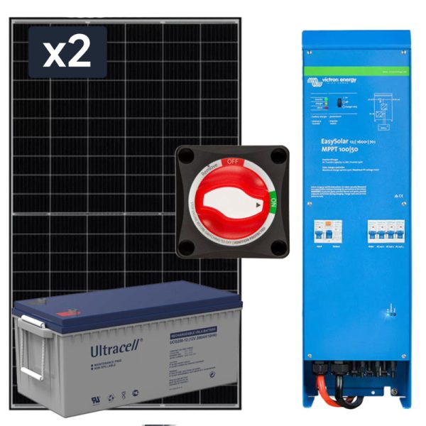 Elektrownia słoneczna 870Wp Hybrydowa z akumulatorem 200AH i przetwornicą 1300W