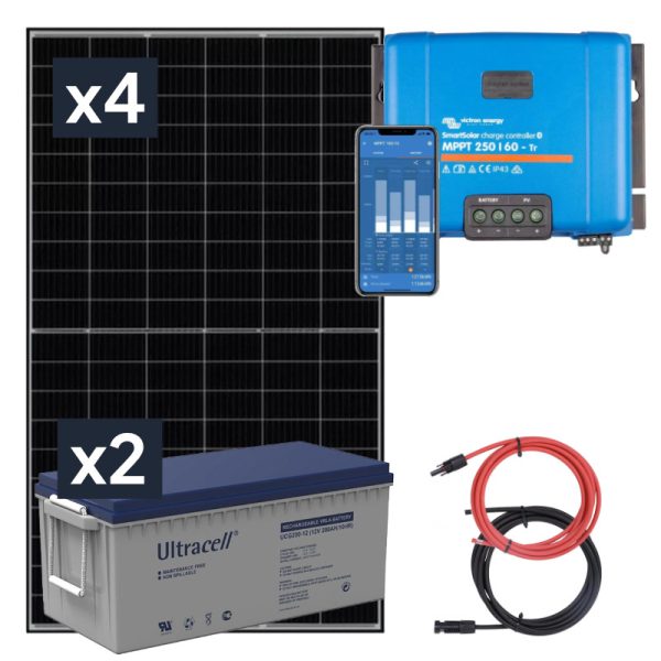 Panel słoneczny 4x435W i akumulator żelowy 2x200Ah z regulatorem MPPT 24V